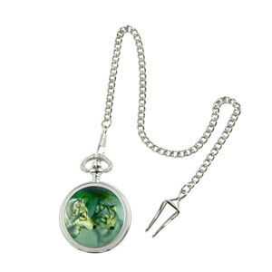 Men's Wolf Embossed Pocket Watch with 13-inch Chain in Polished Silver